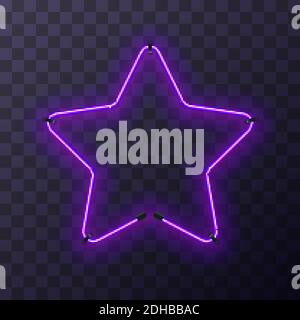 Cornice al neon viola brillante a forma di stella, modello su trasparente Illustrazione Vettoriale