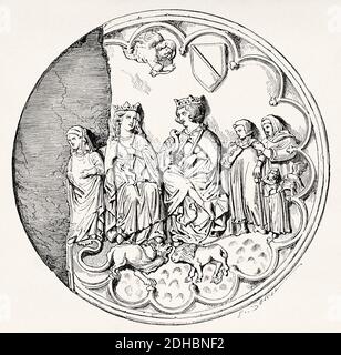 San Luigi e Blanche di Castiglia. Francia. Antica illustrazione dell'incisione del XIX secolo. Les Français Illubres di Gustave Demoulin 1897 Foto Stock