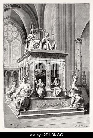 Tomba di Luigi XII di Francia e Anne De Bretagne, Basilica di Saint Denis, Saint Denis, Francia. Antica illustrazione dell'incisione del XIX secolo. Les Français Illubres di Gustave Demoulin 1897 Foto Stock