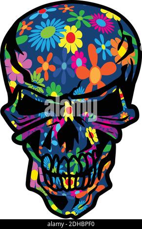 Colorful Hippie Fiori Psychedelic cranio isolato Vector Illustrazione Illustrazione Vettoriale