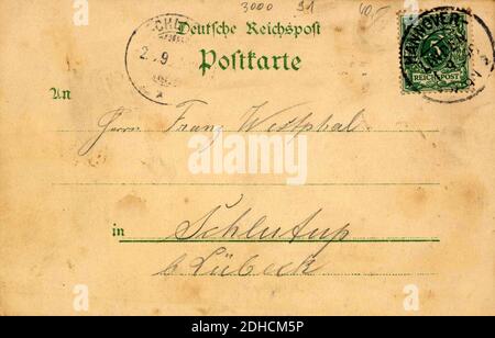 Kunst Anstalt Rosenblatt Frankfurt am Main Ansichtskarte 2172 Verlag Dr. Adolf Edel, Linden (Deisterstraße), Gruss aus Linden vor Hannover, All Heil, Adresseite Postkarte an Franz Westphal in Schlutup bei Lübeck. Foto Stock