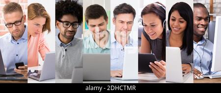 Diverse persone che utilizzano computer portatili Collage Set Foto Stock