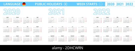 Semplice modello di calendario in tedesco per 2020, 2021, 2022 anni. La settimana inizia dal lunedì. Illustrazione vettoriale. Illustrazione Vettoriale