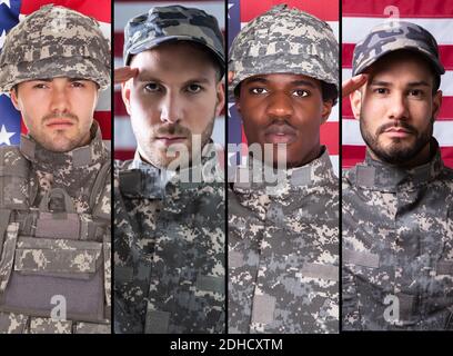 Soldier Veteran militare persona Headshot Portrait Collage Set Foto Stock