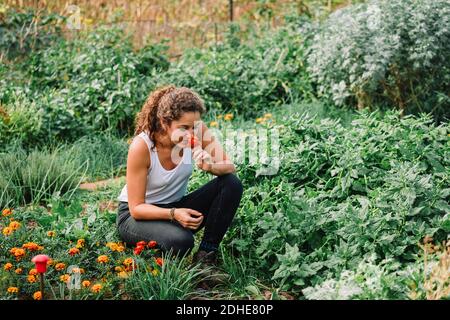 Un ritratto di una giovane agricoltore che lavora nel fattoria Foto Stock