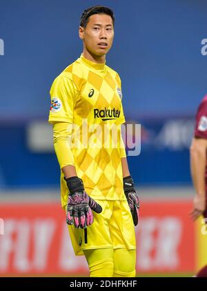 Doha, Qatar. 10 dicembre 2020. Il portiere di Vissel Kobe Daiya Maekawa reagisce durante la partita finale tra Vissel Kobe del Giappone e Suwon Samsung Bluewings della Corea del Sud alla AFC Champions League di Doha, Qatar, 10 dicembre 2020. Credit: Nikku/Xinhua/Alamy Live News Foto Stock