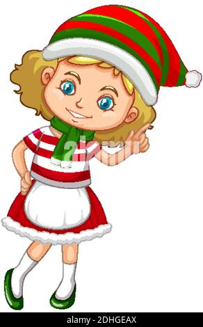 Carino ragazza che indossa costumi di Natale cartoon illustrazione di carattere Illustrazione Vettoriale