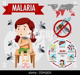 Illustrazione infografica delle informazioni sui sintomi della malaria Illustrazione Vettoriale