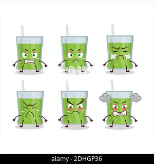 Verde mela succo cartoon carattere con varie espressioni arrabbiate. Illustrazione vettoriale Illustrazione Vettoriale