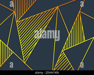 Illustrazione astratta, sfondo blu scuro, linee giallo-arancione formano triangoli Foto Stock