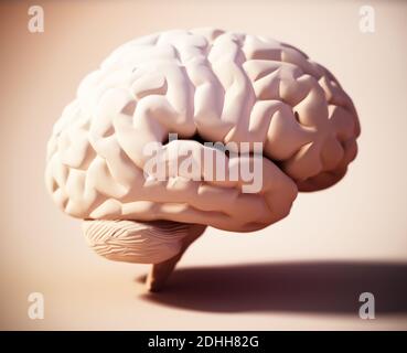 Cervello umano su sfondo di colore morbido. Illustrazione 3D. Foto Stock