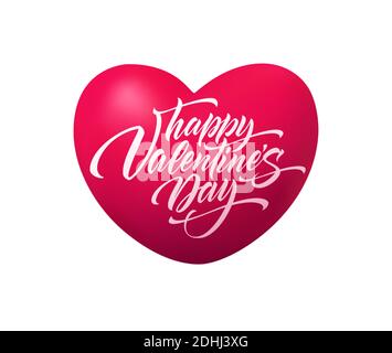 Forma realistica del cuore rosso con iscrizione Happy San Valentino. Illustrazione vettoriale Illustrazione Vettoriale