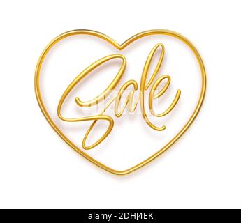 3d realistico Golden iscrizione sale in una cornice a forma di cuore. Elemento di design per poster, volantino, scheda di vendita Happy Valentines Day. Illustrazione vettoriale Illustrazione Vettoriale