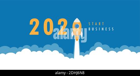 Lancio del razzo inizio business 2021 vettore illustrazione EPS10 Illustrazione Vettoriale