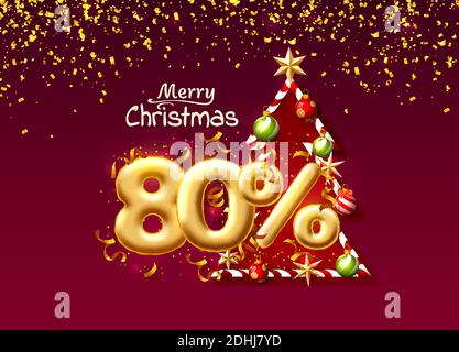 Buon Natale, sconto 80 numero di ballon su sfondo rosso. Illustrazione vettoriale Illustrazione Vettoriale