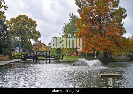 Caratteristica su Stoke Park, Guildford - Autumnal colori, come il lavoro continua a ripristinare e migliorare i giardini orientali. Guildford, Surrey. Foto scattata il 20 ottobre 2020 Foto Stock