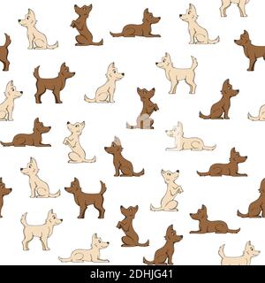 Motivo senza cuciture con cani su sfondo bianco. Illustrazione Vettoriale