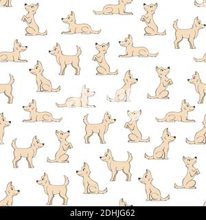 Motivo senza cuciture con cani su sfondo bianco. Illustrazione Vettoriale