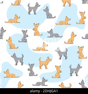 Motivo senza cuciture con cani su sfondo bianco. Illustrazione vettoriale. Illustrazione Vettoriale