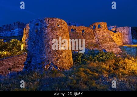 Castello di Mitilene, vista parziale delle mura bizantine del castello, il più grande in tutto il Mediterraneo. Foto Stock