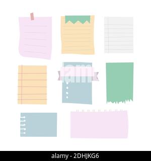 Set di diversi tipi di carta per note su sfondo trasparente. Elementi vettoriali Illustrazione Vettoriale