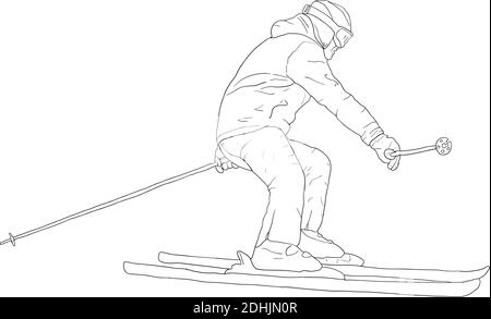 Schizzi silhouette snowboarder su sfondo bianco illustrazione. Illustrazione Vettoriale