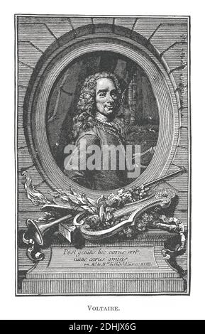 Ritratto di François-Marie Arouet (21 novembre 1694 – 30 maggio 1778), noto con il suo nom de plume Voltaire, fu un Enli francese Foto Stock