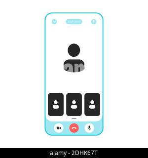 Interfaccia utente per videoconferenza mobile, sovrapposizione finestra chiamate in videoconferenza. Quattro utenti. Illustrazione Vettoriale