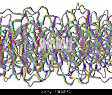 linee curve ondulate multicolore su sfondo bianco, linee astratte, illustrazione 3d Foto Stock