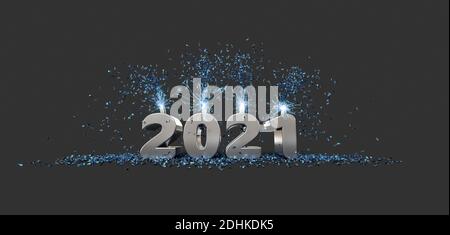 2021 titolo Celebration sfondo grigio rendering 3D Foto Stock