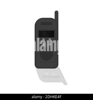 Telefono walkie-talkie nero su sfondo bianco. Illustrazione vettoriale radio walkie talkie. Illustrazione Vettoriale