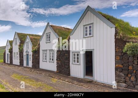 Museo di Grenjadarstadur / Grenjaðarstaður, ex fattoria con case di zolla a Þingeyjarsveit / Thingeyjarsveit in Nordurland Eystra, Islanda del Nord Foto Stock