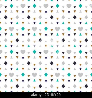 Motivo geometrico senza cuciture con cuori. Illustrazione del materiale di trama vettoriale. USA, Abstract, Arte, sfondi, colore nero Illustrazione Vettoriale