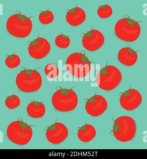 Motivo senza cuciture con pomodori su sfondo verde. Illustrazione Vettoriale