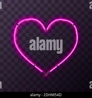 Cornice al neon rosa brillante a forma di cuore, modello su trasparente Illustrazione Vettoriale