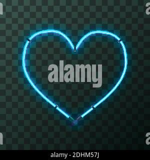 Cornice al neon blu brillante a forma di cuore, modello su trasparente Illustrazione Vettoriale