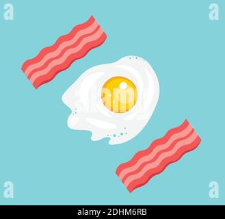 Due bacon con un uovo su sfondo blu cielo Illustrazione Vettoriale