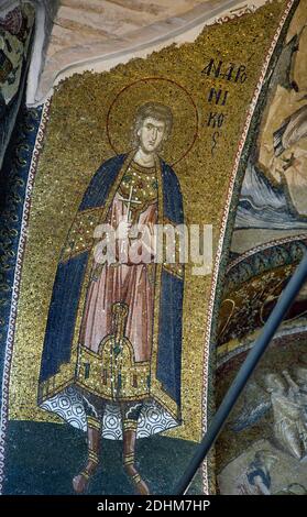 Turchia, Istanbul. Chiesa del Santo Salvatore a Chora. Stile bizantino. Mosaico raffigurante Sant'Andronico di Cilicia. Era un martire delle persecuzioni di Diocleziano. Foto Stock