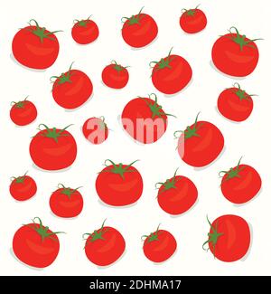 Motivo senza cuciture con pomodori su sfondo bianco. Illustrazione Vettoriale