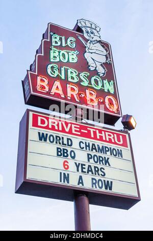 Alabama Decatur Big Bob Gibson Bar B Q cartello neon, barbecue mondo di maiale champs, Foto Stock
