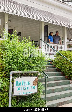 Alabama Georgiana Hank Williams Senior Boyhood Home & Museum, country music cantante cantautore ingresso fronte portico, Foto Stock