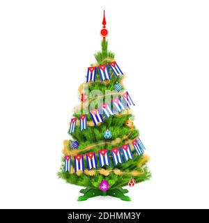 Albero di Natale con bandiere cubane di Xmas, rendering 3D isolato su sfondo bianco Foto Stock