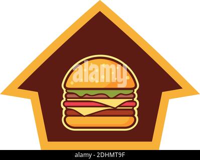 burger home piatto icona logo vettore concetto di design Illustrazione Vettoriale