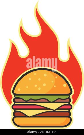 big burger caldo piccante icona flat logo concetto di design vettoriale Illustrazione Vettoriale