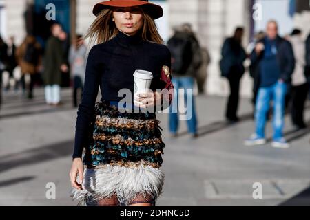 Street Style, Erica Pelosini arriva a Schiaparelli Primavera-Estate 2016 Haute Couture show tenuto a Place Vendome, a Parigi, Francia, il 25 gennaio 2016. Foto di Marie-Paola Bertrand-Hillion/ABACAPRESS.COM Foto Stock