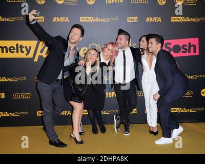 Priscilla Betti, Jaclyn Spencer, Alexandre Malsch e Chris Marques Lors des Melty Future Awards 2016 au Grand Rex a Parigi, Francia, le 16 Fevrier 2016. Foto di Alban Wyters/ABACAPRESS.COM Foto Stock