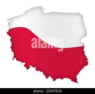 Confini della Polonia in colori di bandiera nazionale della Polonia. Giorno dell'indipendenza. Base di banner festivo, layout. Vettore su sfondo bianco Illustrazione Vettoriale