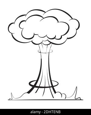 esplosione nucleare in stile lineare. Pericolo di utilizzare armi di distruzione di massa. Giornata internazionale contro i test nucleari. Vettore in bianco e nero Illustrazione Vettoriale