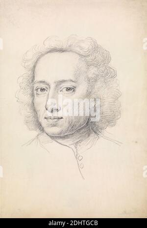 Alexander Pope, Jonathan Richardson il Vecchio, 1667–1745, inglese, ca. 1736, grafite su vellum, foglio: 7 5/8 × 5 1/8 pollici (19.4 × 13 cm), capelli, uomo, ritratto Foto Stock