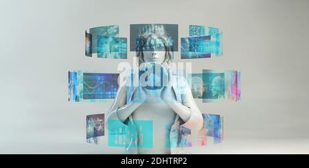 Mixed Reality Blending Physical e Virtual come interfaccia futuristica Foto Stock